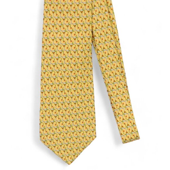 Salvatore Ferragamo Silk Neck Tie Yellow Cocktail Print Geometric Made Italy - Picture 7 of 9